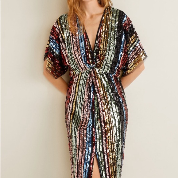 NEW MANGO Side slit sequined gown - Picture 3 of 5